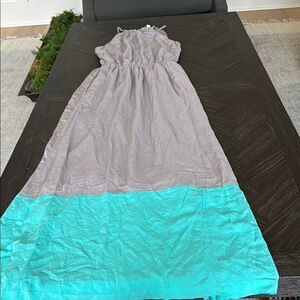 Olive & Oak Dress, grey, teal, maxi, lightweight, flowy, bohemian, halter top